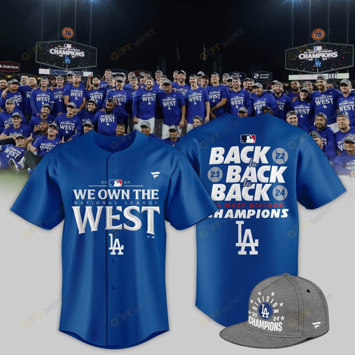 Los Angeles Dodgers 2024 NL West Division Champions Locker Room Jersey Cap Navi