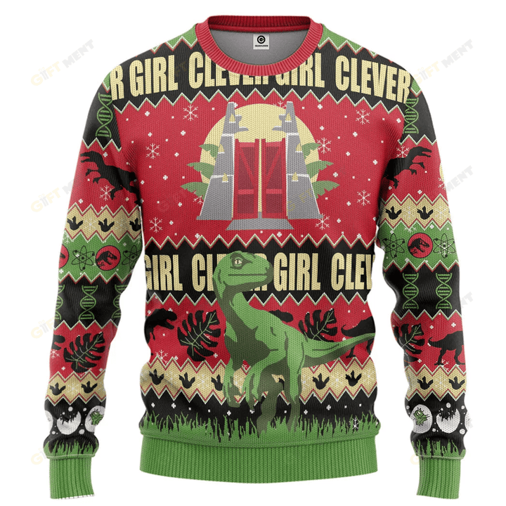 3D Jurassic Park Clever Girl Ugly Christmas Custom Ugly Sweater