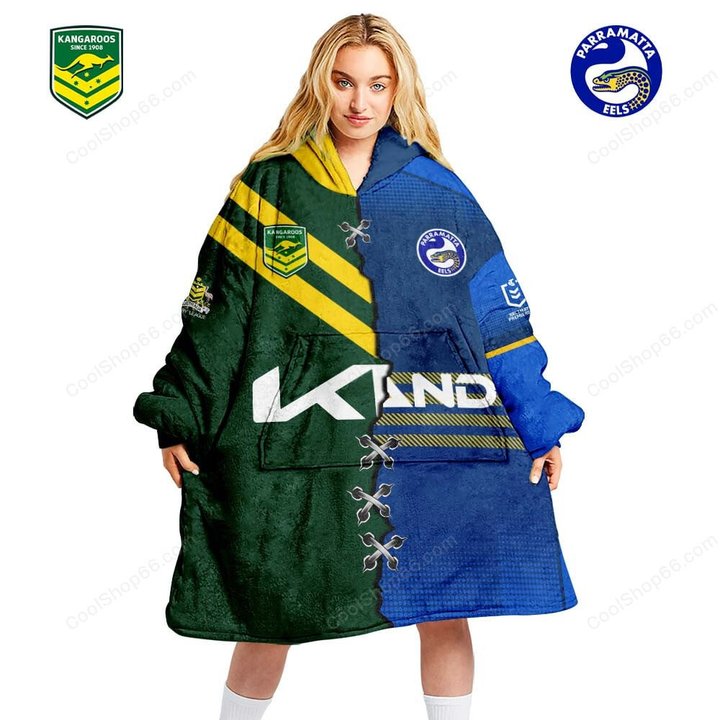 Parramatta Eels NRL Mix Kangaroos Hoodie Blanket Shirt