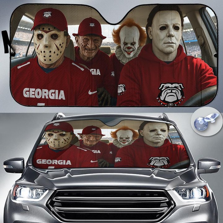Georgia Bulldogs Horror Movie Car Sunshade | NFL Halloween Windshield Cover Funny Car Sunshade Limited Edition