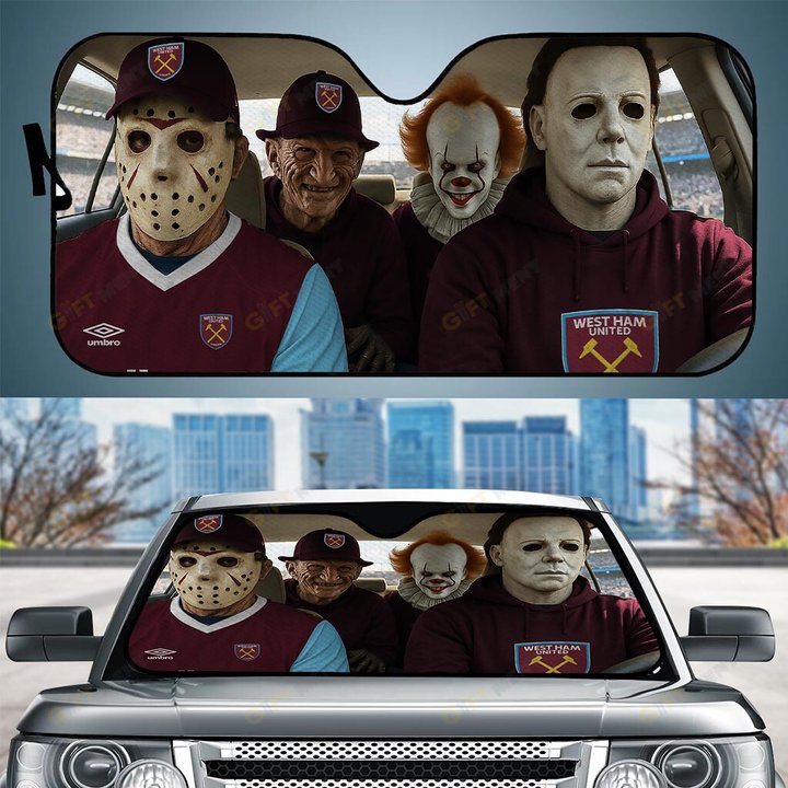 West Ham United Horror Movie Funny Car Sunshade | EPL Halloween Windshield Cover Funny Car Sunshade Limited Edition