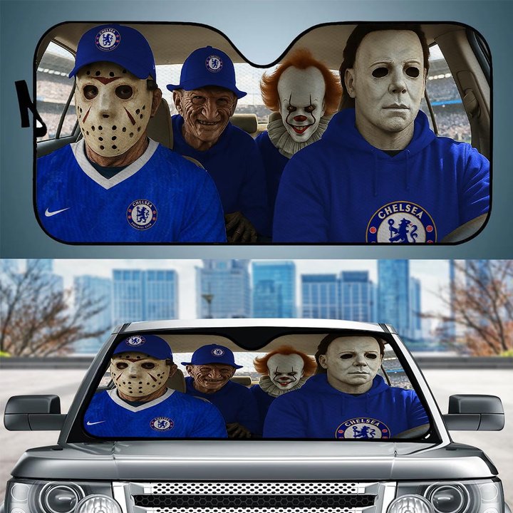 Chelsea Horror Movie Funny Car Sunshade | EPL Halloween Windshield Cover Funny Car Sunshade Limited Edition