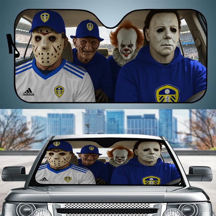 Leeds United Horror Movie Funny Car Sunshade | EPL Halloween Windshield Cover Funny Car Sunshade Limited Edition
