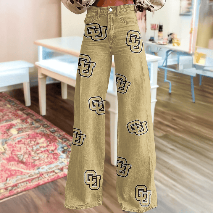 Colorado Buffaloes Logo Print Wide Leg Jeans | Fan Fashion Statement