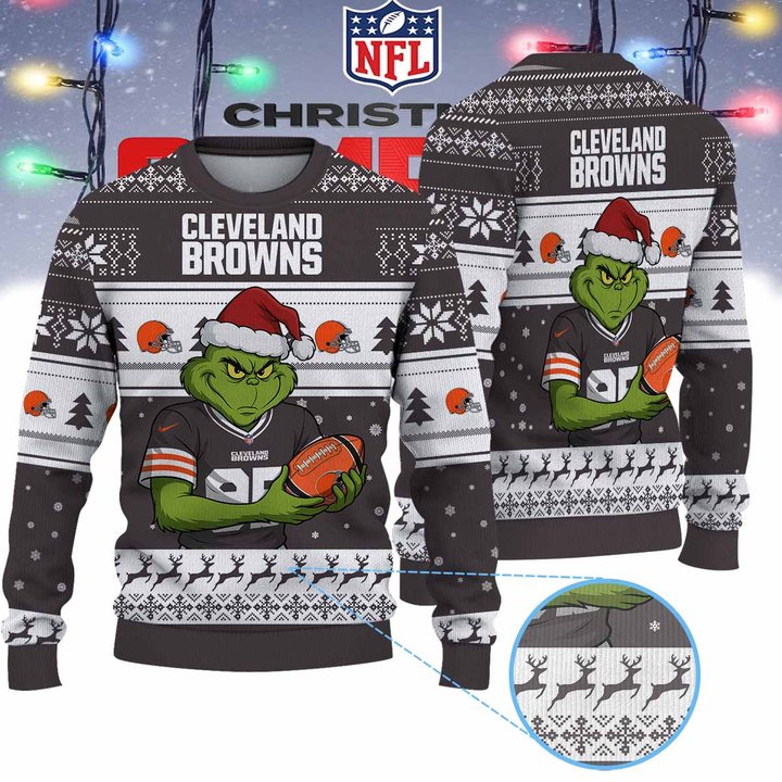 Cleveland Browns Grinch Jersey Premium Ugly Sweater Xmas