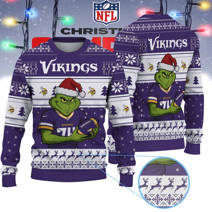 Minnesota Vikings Grinch Jersey Premium Ugly Sweater Xmas