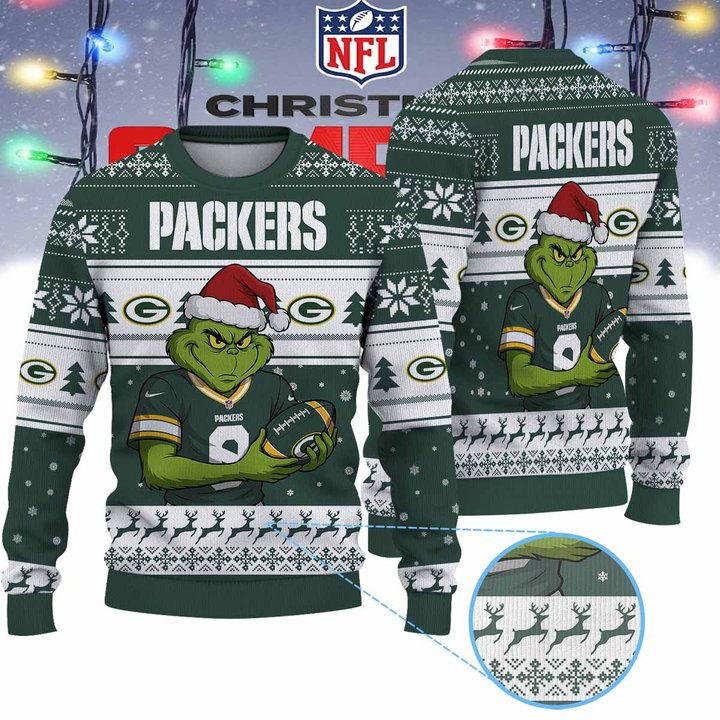 Green Bay Packers Grinch Jersey Premium Ugly Sweater Xmas