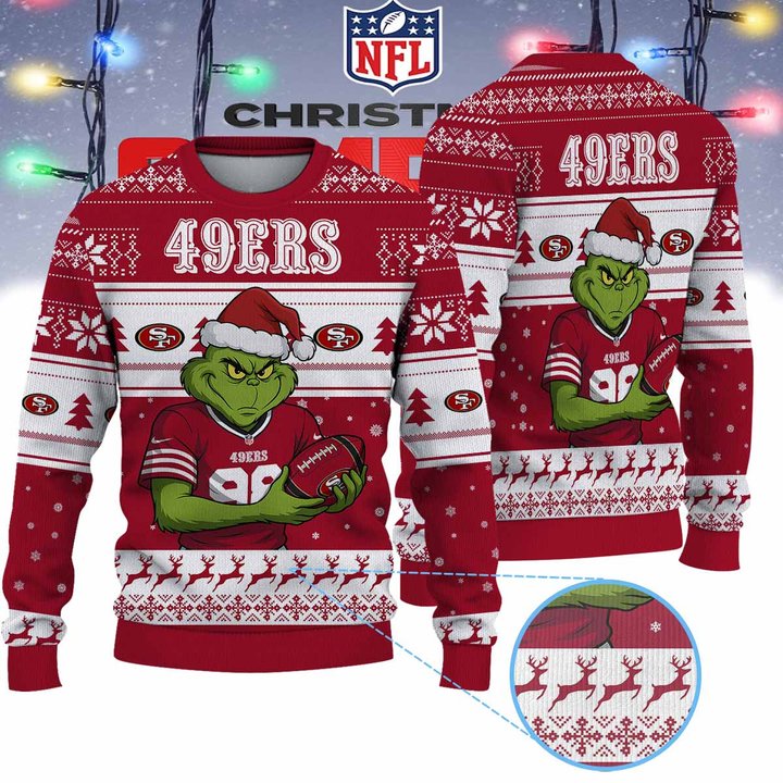 San Francisco 49ers Grinch Jersey Premium Ugly Sweater Xmas