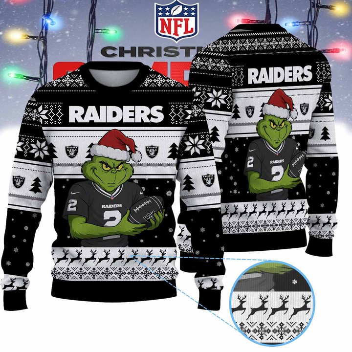 Las Vegas Raiders Grinch Jersey Premium Ugly Sweater Xmas