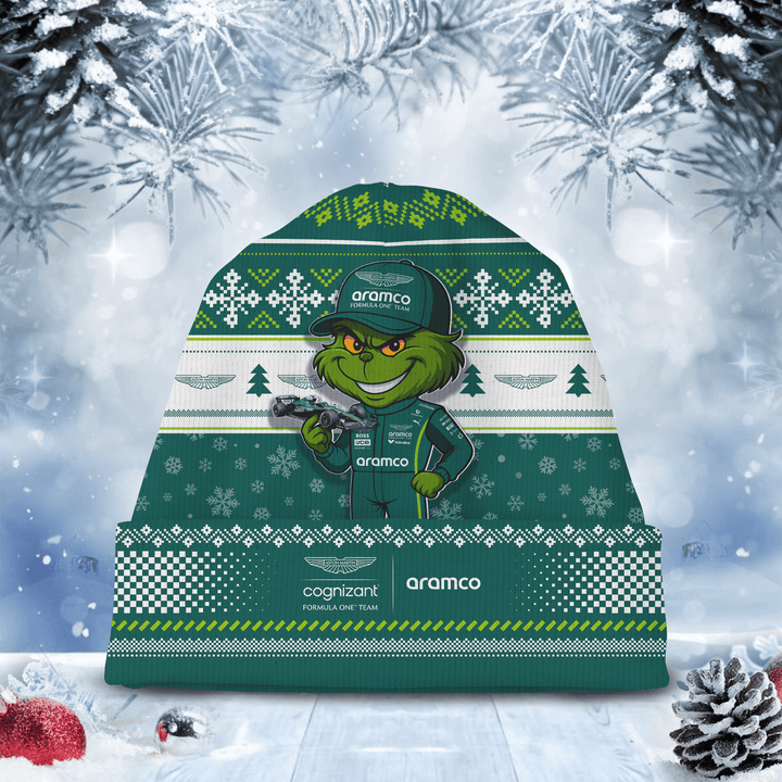 Aston Martin Aramco Formula One Team × Grinch F1 Christmas Beanie Hat