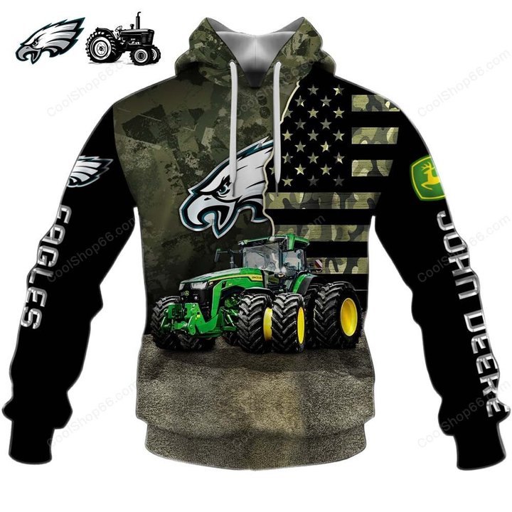 Philadelphia Eagles x John Deere Hoodie | Funny Green Character Premium Hoodie