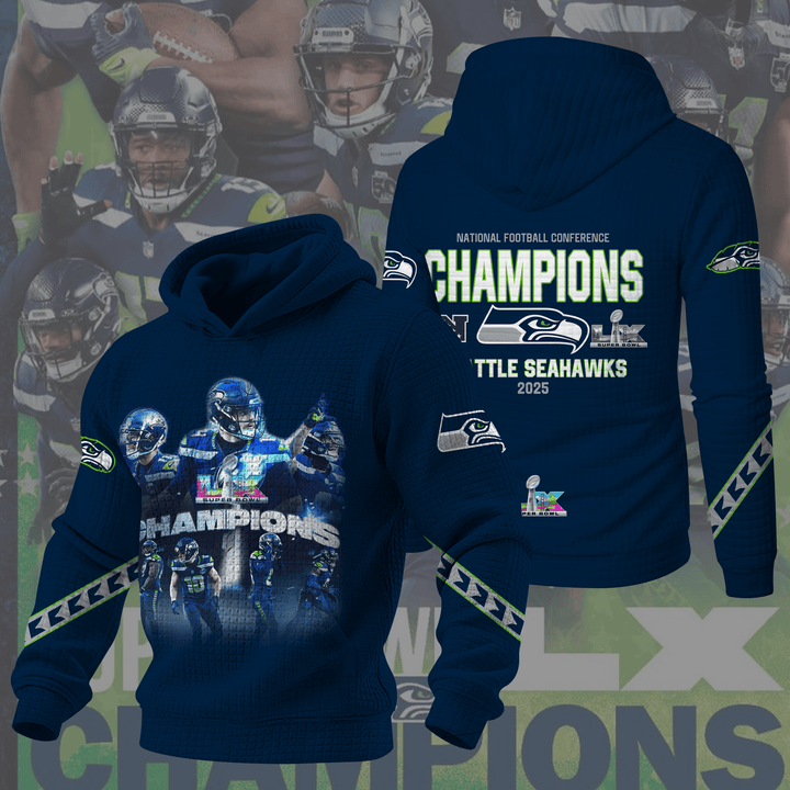 Seattle Seahawks Super Bowl LX 3D Waffle Hoodie