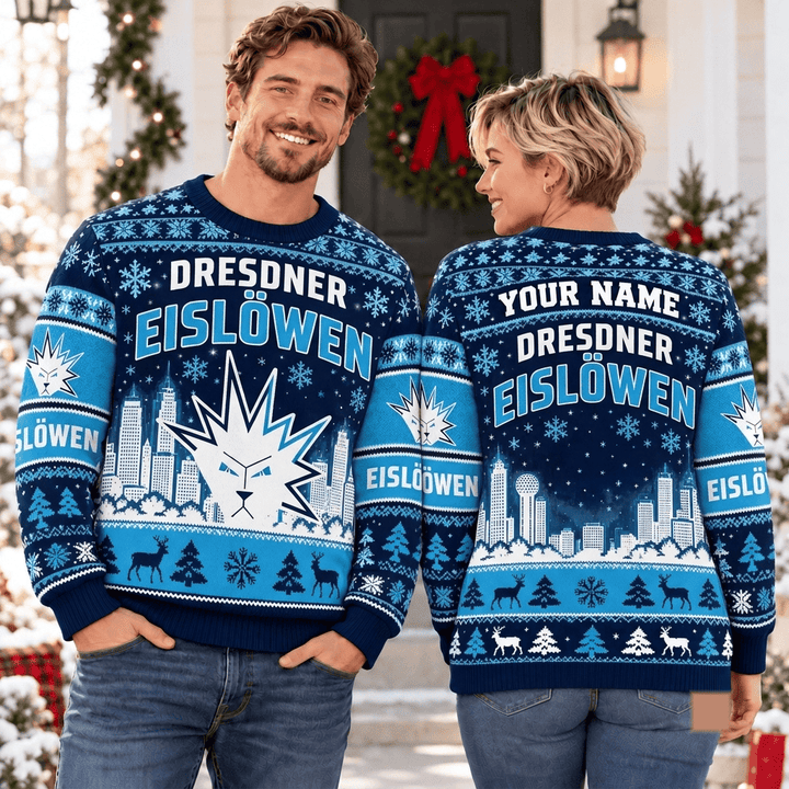 Dresdner Eislöwen DEL Christmas Ugly Sweatshirt Custom Any name