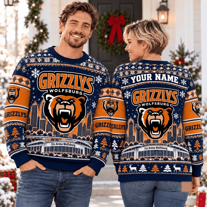 Grizzlys Wolfsburg DEL Christmas Ugly Sweatshirt Custom Any name