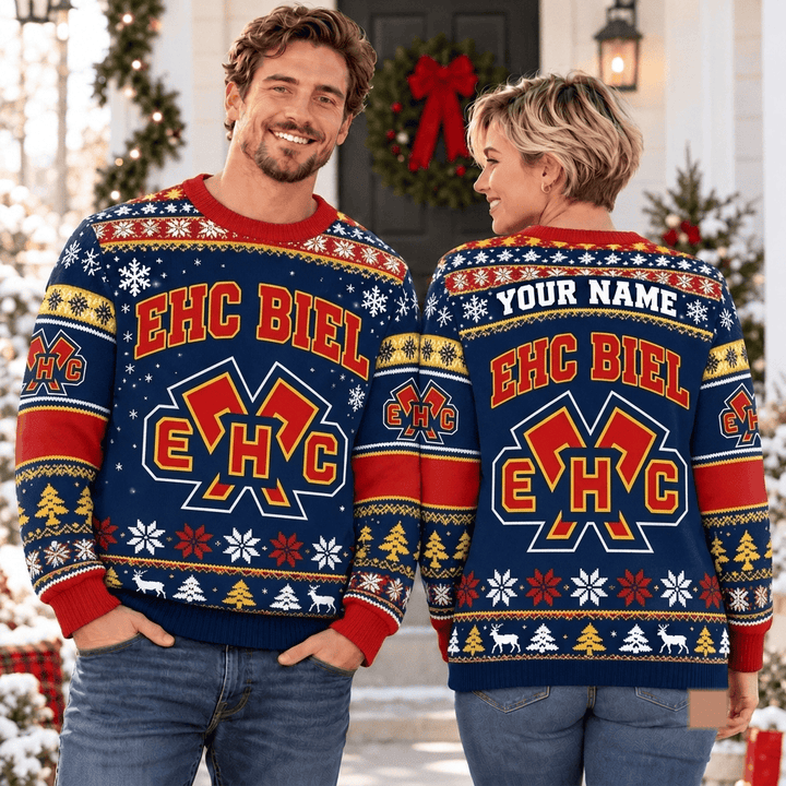 EHC Biel NL Christmas Ugly Sweatshirt Custom Any name