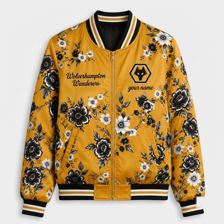 Wolverhampton Wanderers EPL Women's Floral Print Casual Zip Up Jacket Personalized Name