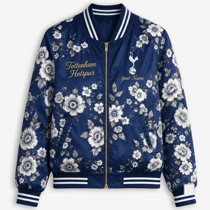 Tottenham Hotspur EPL Women's Floral Print Casual Zip Up Jacket Personalized Name