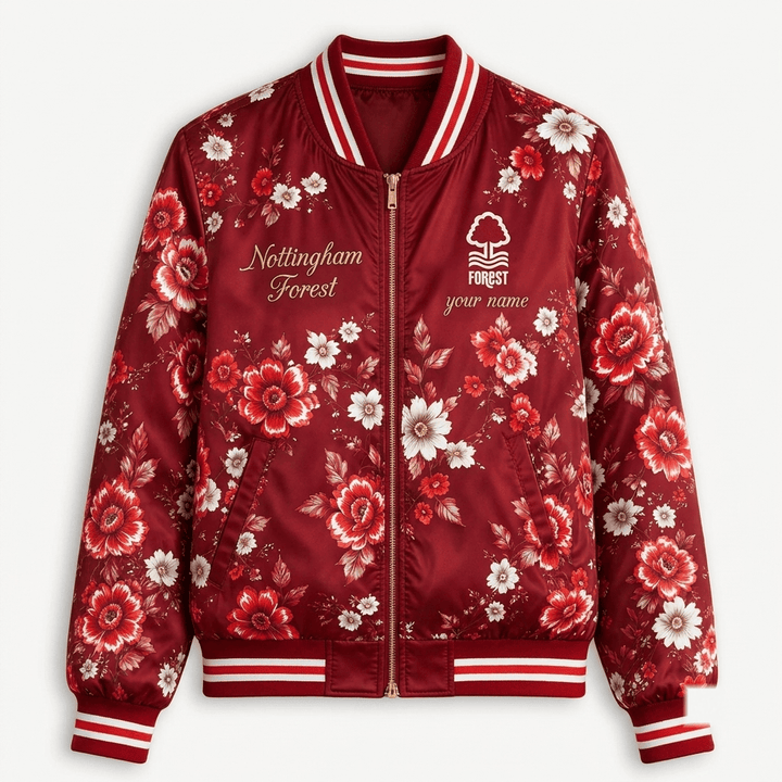 Nottingham Forest EPL Women's Floral Print Casual Zip Up Jacket Personalized Name