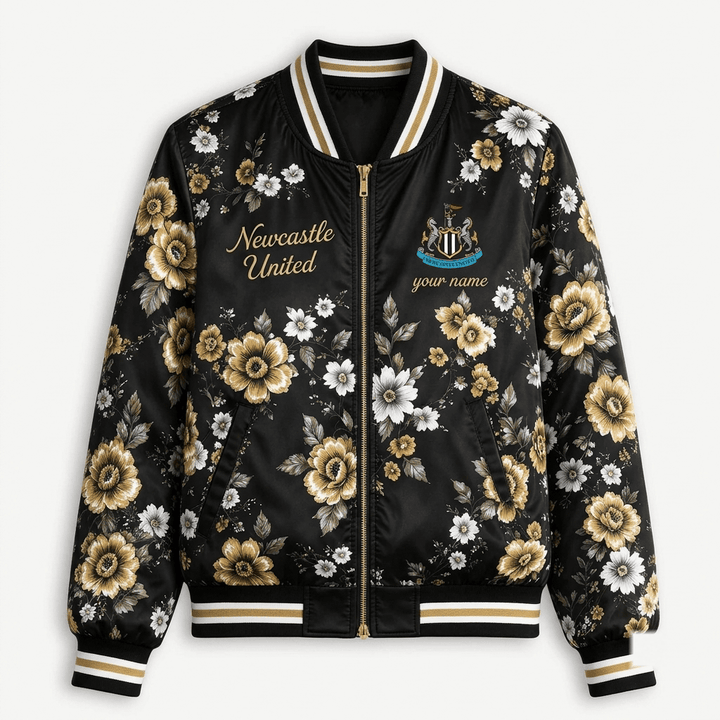 Newcastle United EPL Women's Floral Print Casual Zip Up Jacket Personalized Name