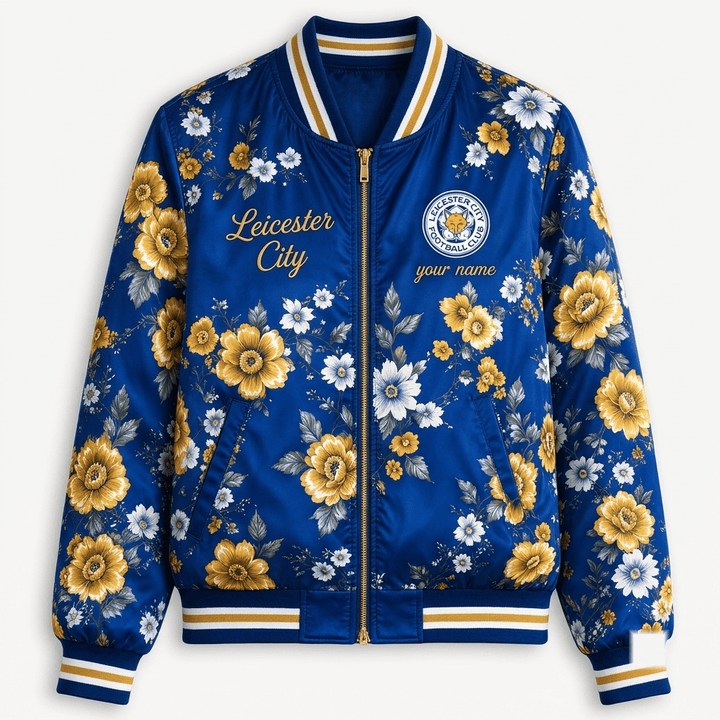 Leicester City EPL Women's Floral Print Casual Zip Up Jacket Personalized Name