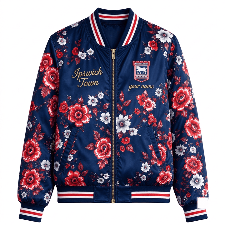 Ipswich Town EPL Women's Floral Print Casual Zip Up Jacket Personalized Name