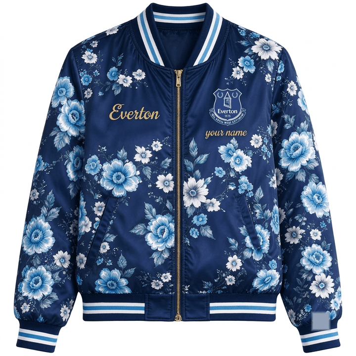 Everton EPL Women's Floral Print Casual Zip Up Jacket Personalized Name