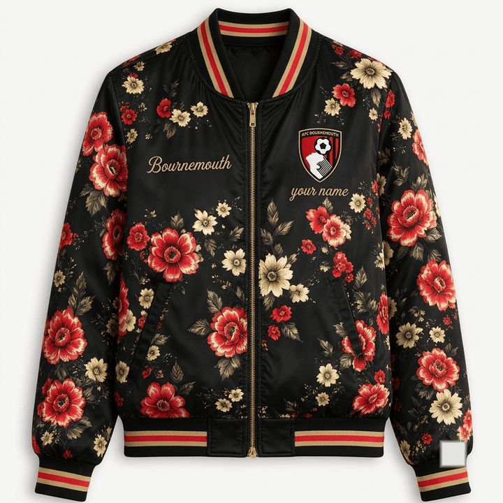 Bournemouth EPL Women's Floral Print Casual Zip Up Jacket Personalized Name