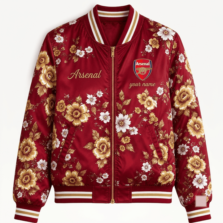 Arsenal EPL Women's Floral Print Casual Zip Up Jacket Personalized Name