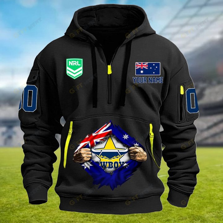 North Queensland Cowboys Personalized Quarter Zip Hoodie for fan