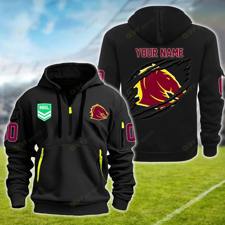 Brisbane Broncos Personalized Quarter Zip Hoodie for fan