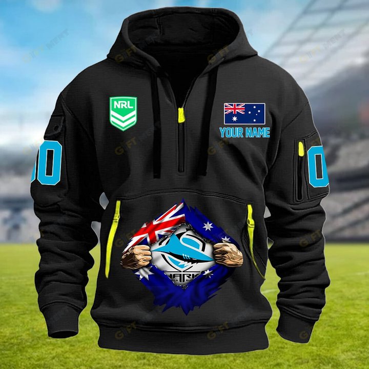 Cronulla-Sutherland Sharks Personalized Quarter Zip Hoodie for fan