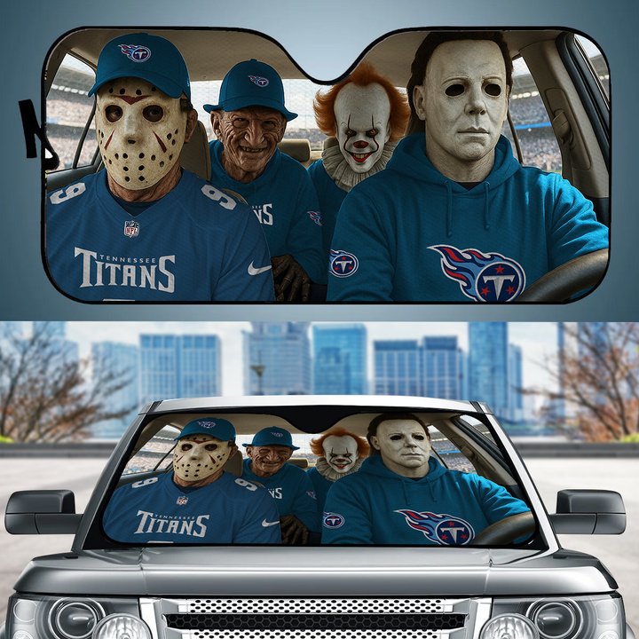 Tennessee Titans Horror Movie Car Sunshade | NFL Halloween Windshield Cover Funny Car Sunshade Limited Edition