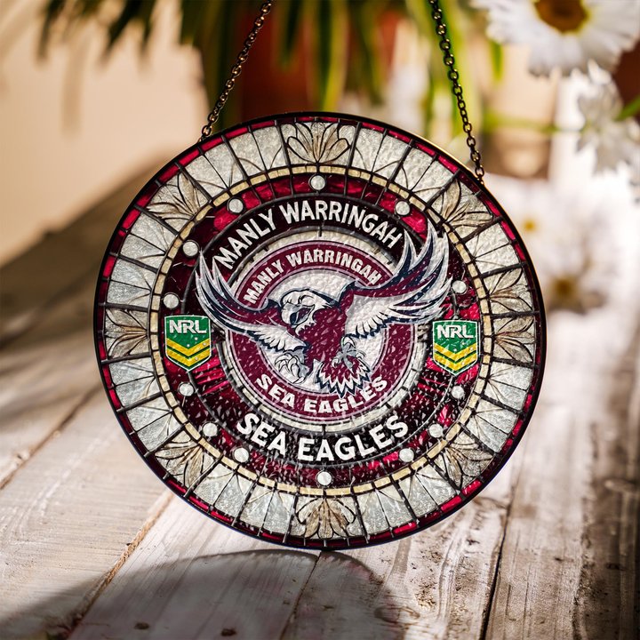Manly Warringah Sea Eagles Stained Glass Suncatcher for Window Hanging V2