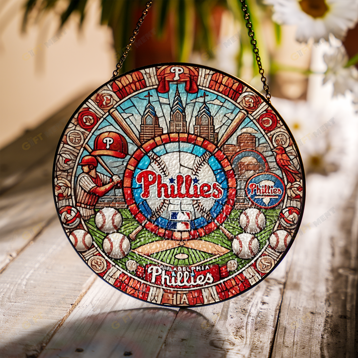 Philadelphia Phillies Stained Glass Suncatcher for Window Hanging