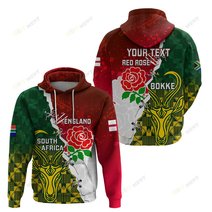 Personalised South Africa And England Rugby Hoodie 2023 Springboks Combine Red Roses Sporty Style