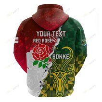 Personalised South Africa And England Rugby Hoodie 2023 Springboks Combine Red Roses Sporty Style