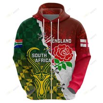 Personalised South Africa And England Rugby Hoodie 2023 Springboks Combine Red Roses Sporty Style