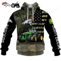 Denver Broncos x John Deere Hoodie | Funny Green Character Premium Hoodie