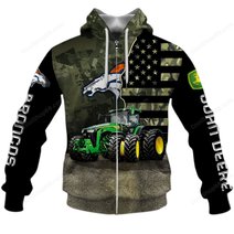 Denver Broncos x John Deere Hoodie | Funny Green Character Premium Hoodie