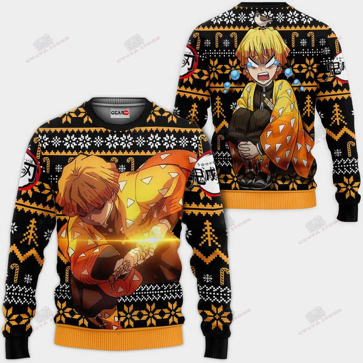 Zenitsu Ugly Christmas Sweater Custom Anime Kimetsu Xmas Gifts