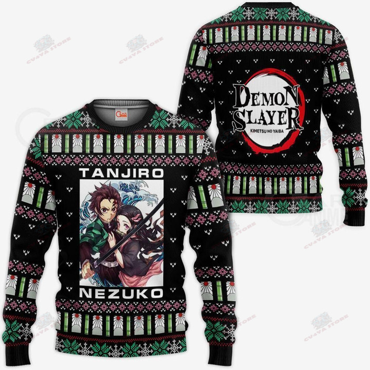 Tanjiro And Nezuko Ugly Sweater Christmas Kimetsu Anime Gift