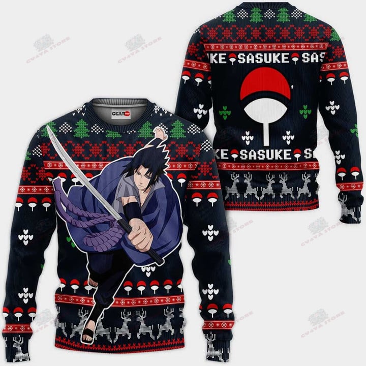 Uchiha Sasuke Ugly Christmas Sweater Custom NRT Anime Xmas Gifts