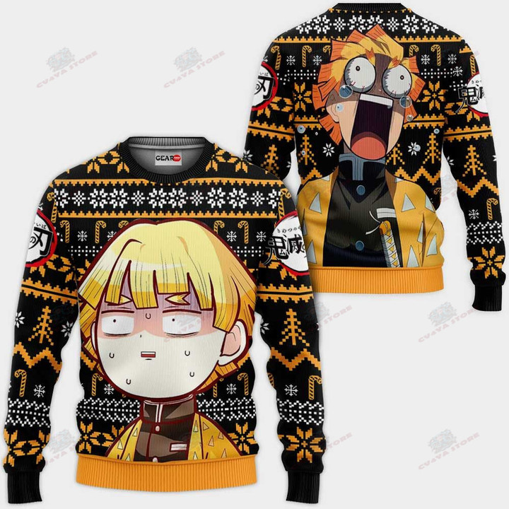 Zenitsu Ugly Christmas Sweater Custom Anime Kimetsu Xmas Gifts For Fan
