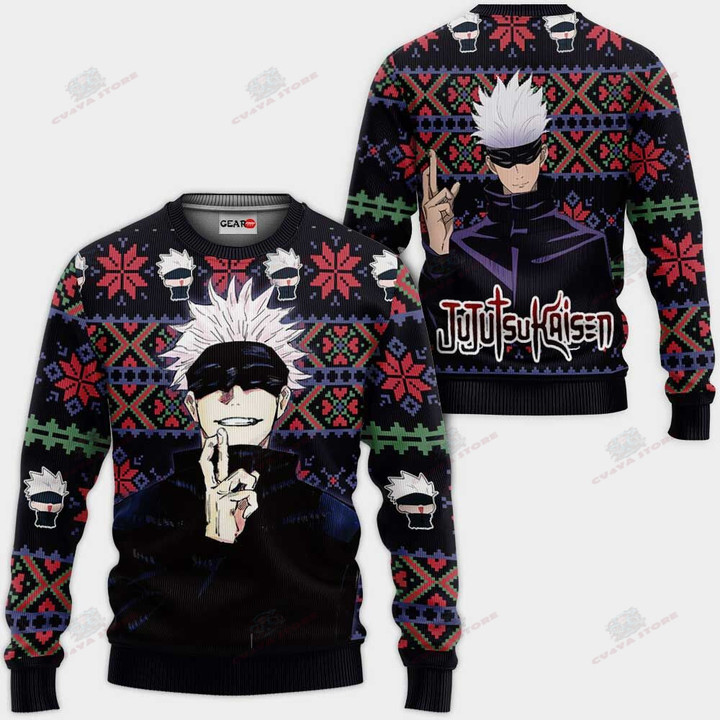 Satoru Gojo Ugly Christmas Sweater Custom Anime Jujutsu Kaisen Xmas Gifts
