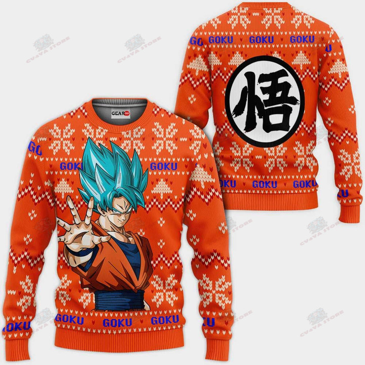 Goku Blue Ugly Christmas Sweater Custom Anime Dragon Ball Xmas Gifts