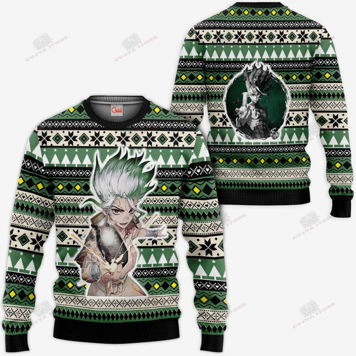 Senku Ishigami Ugly Christmas Sweater Custom Anime Dr Stone Xmas Gifts