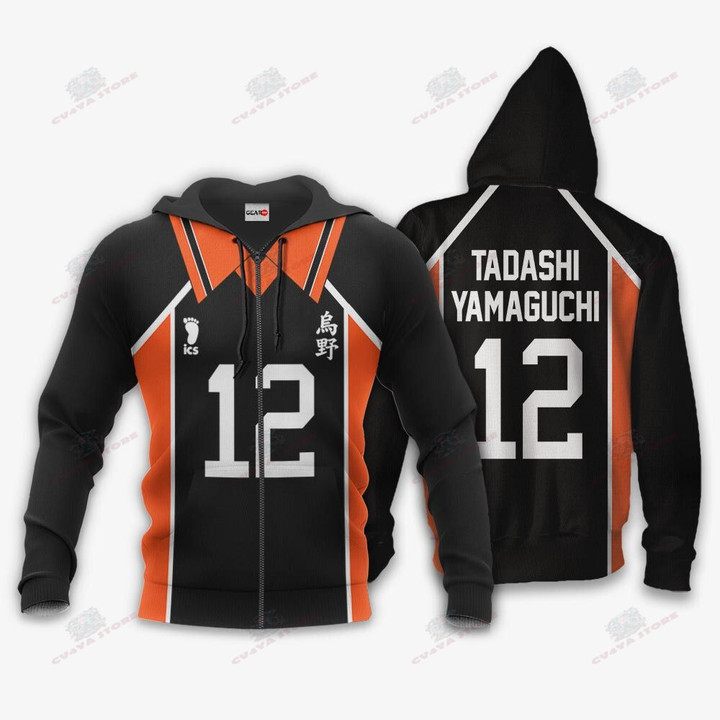 Karasuno Tadashi Yamaguchi Uniform Hoodie Num 12 Haikyuu Anime Jacket