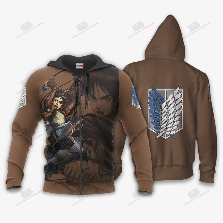 AOT Eren Yeager Hoodie Shirt Attack On Titan Anime Zip Jacket
