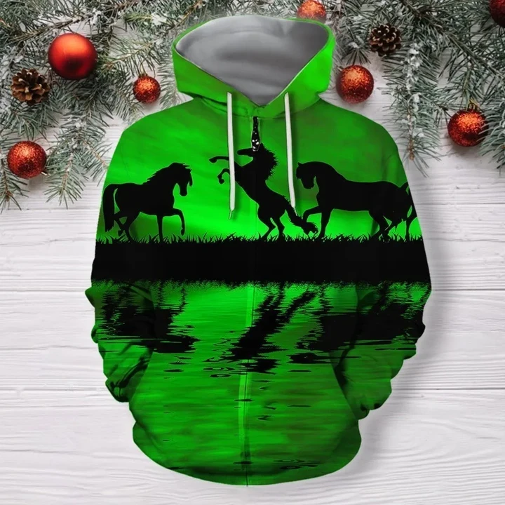 3D All Over Print Green  Animals Horse Hoodie