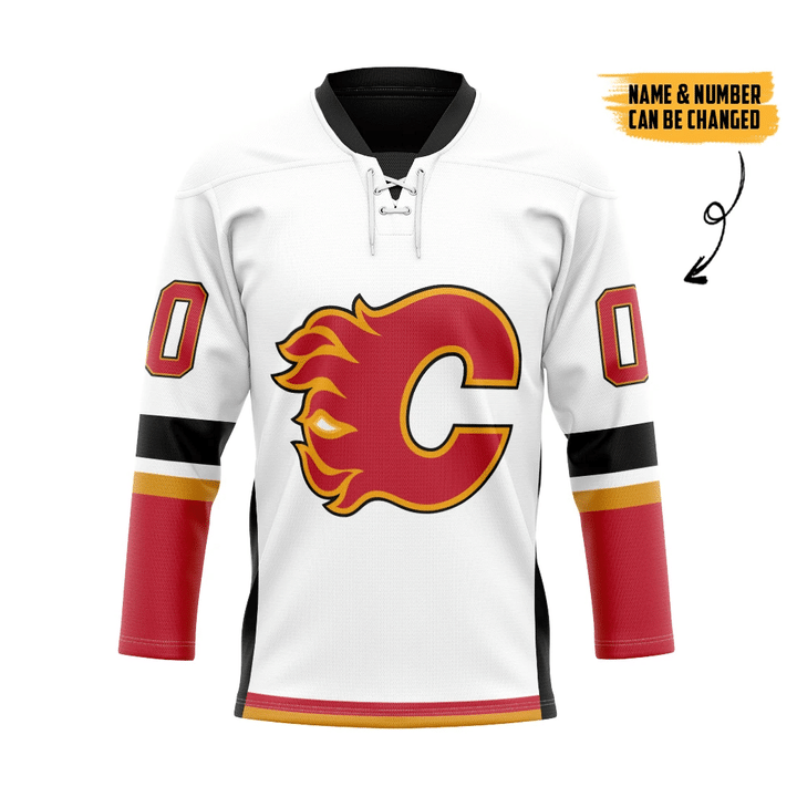 MysticLife 3D White Calgary Flames NHL Custom Name Custom Number Hockey Jersey